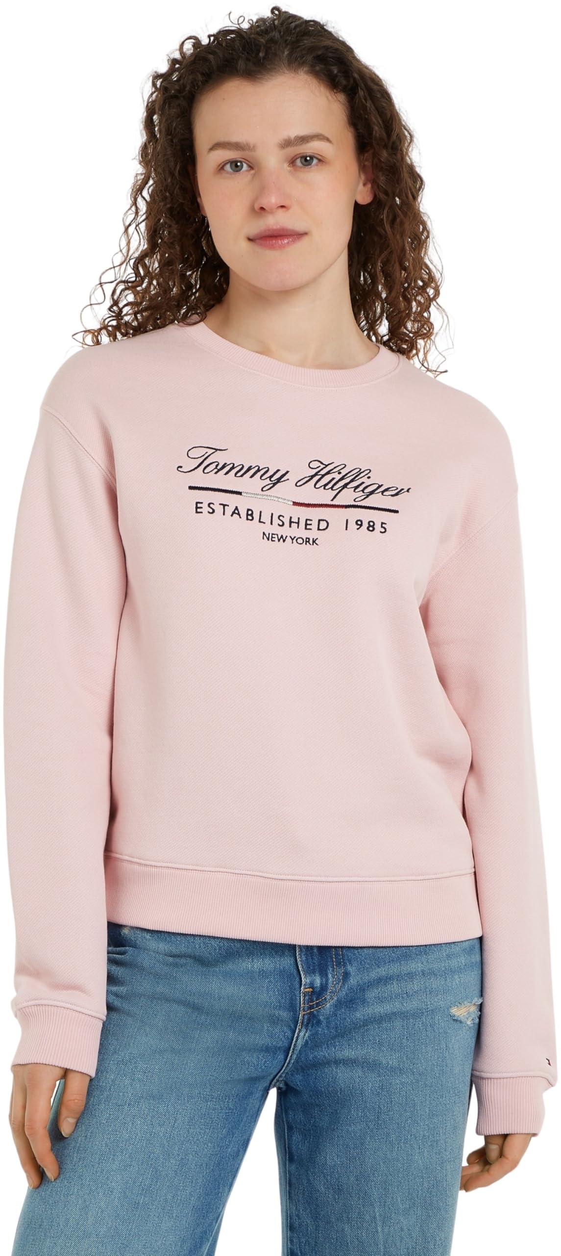 Tommy Hilfiger Women’s Round Neck Sweatshirt, Pink (Delicate Pink), L