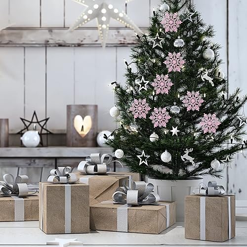 Miniatura 3 de Adornos de copos de nieve de plástico con purpurina de 4 pulgadas (30 unidades, negro)