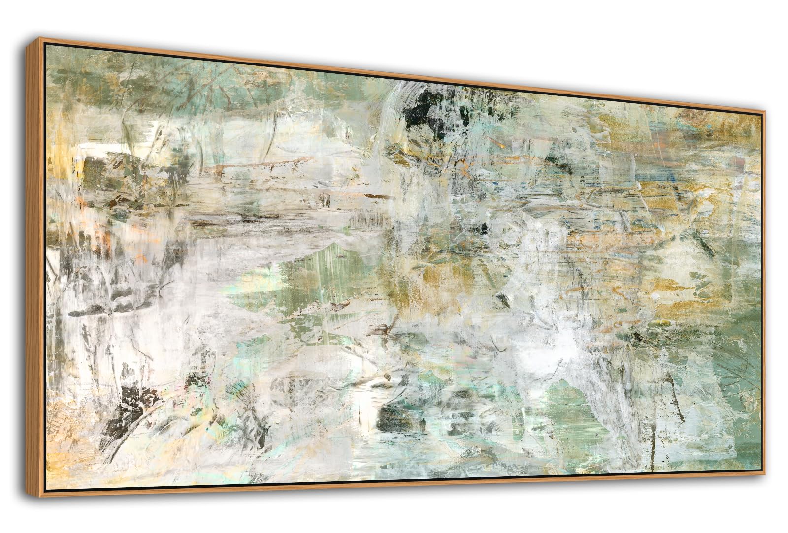 Brown Green Abstract Wall Art - Framed Unearthed World Abstract Canvas Pictures for Wall Decor Modern Abstract Canvas Painting Artwork for Living Room Bedroom Home Office Wall Decorations 24" x 48"