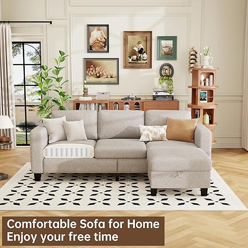 Miniatura 4 de ZeeFu Sofás modulares y modulares para sala de estar, sofá modular en forma de L de 3 plazas de 78 pulgadas con otomana de almacenamiento, moderno