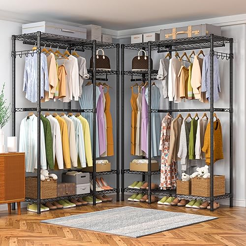 Miniatura 8 de Golpart Estantes colgantes para ropa, organizador de ropa portátil, almacenamiento de armario de esquina, estantes de ropa para colgar ropa, sistema