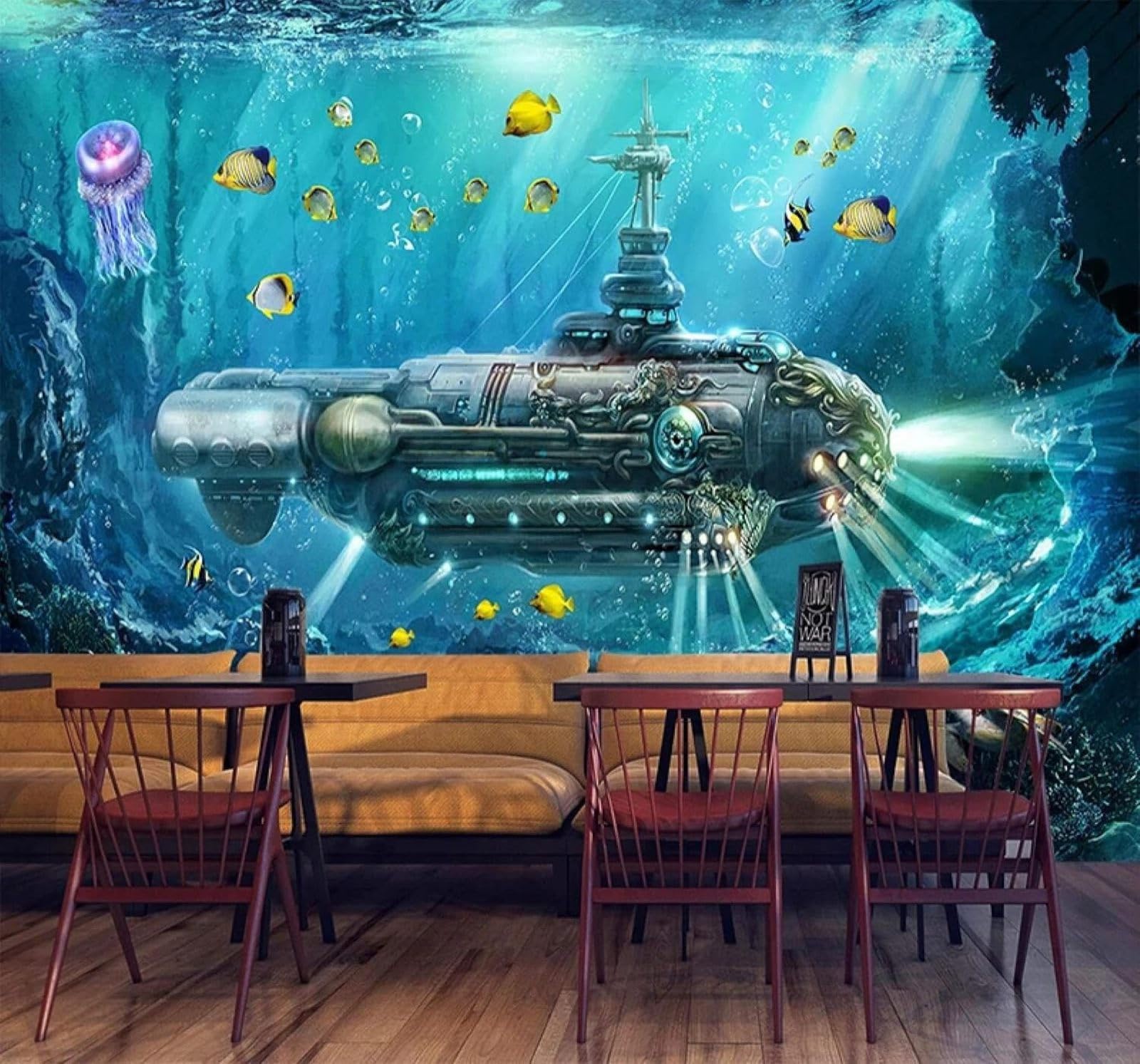 Xlming 430Cm×300Cm(B×H) Three Dimensional Submarine Blue Underwater World School Of Fish 3D Wallpaper Luxury Home Dining Decor Paste Sofa Living Room The Wall For Bedroom Mural-430Cm×300Cm