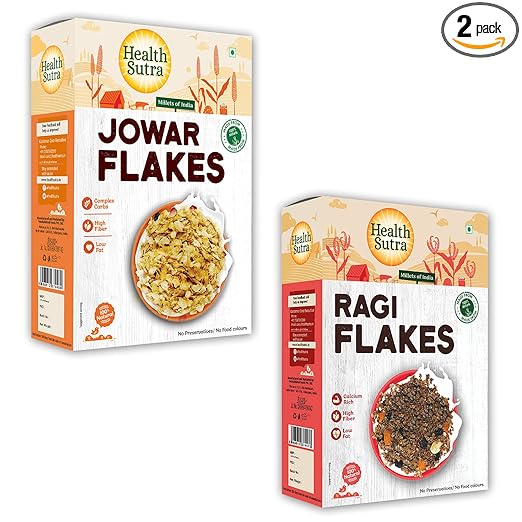 Health Sutra Millet Flakes Combo - Ragi Flakes & Jowar Flakes (500gm each) Millets Cereal for Breakfast, High Protein, Gluten Free, Diet food for Weight Loss, 100% Natural, Use like Oats/Corn Flakes