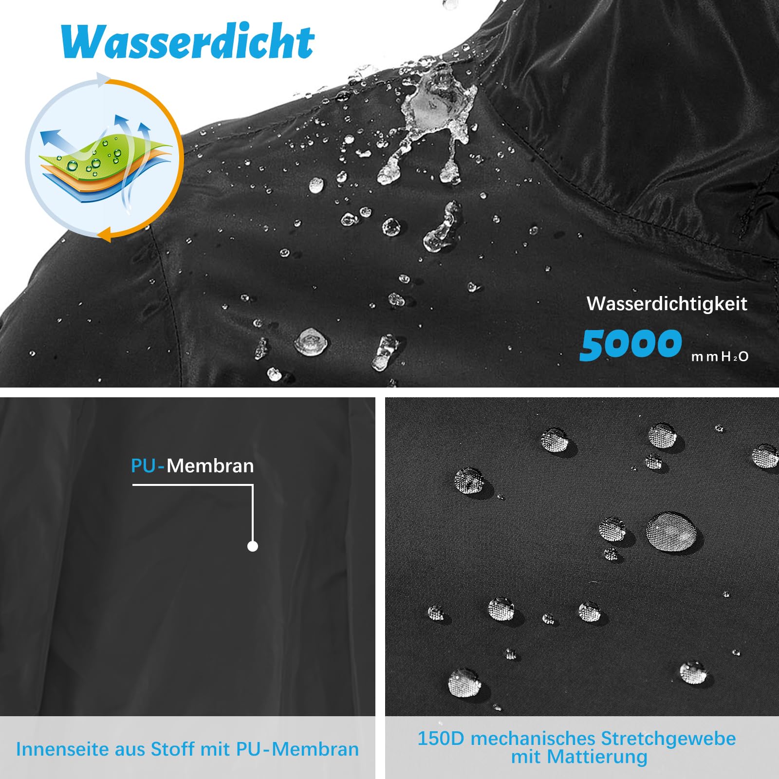 PONCEAU Damen Regenjacke Wasserdicht Faltbar Regenjacke Softshelljacke Ultraleichte Fahrradjacke Windbreaker