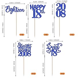 30 PCS 18th Birthday Cupcake Toppers Glitter Eighteen Happy 18 Straight Outta 2008 Cupcake Picks for Cheers to 18 Fabulous 18th Birthday Anniversary Party Cake Decorations Supplier Blue