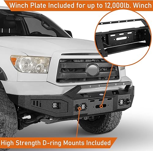Miniatura 3 de u-Box Parachoques delantero Tundra con placa de cabrestante de 12,000 libras, 4 luces LED de 18 W, 2 anillos en D de 4.75 toneladas y barra de toro