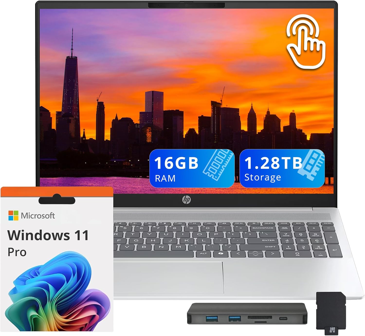 HP OmniBook 5 16" WUXGA Touchscreen Laptop, Intel Core Ultra 7 255U, 16GB LPDDR5, 1.28TB Storage (1TB SSD+288GB Docking Station Set), FHD IR Camera, Copilot, Num Keypad, Wi-Fi 6, Win 11 Pro, Silver