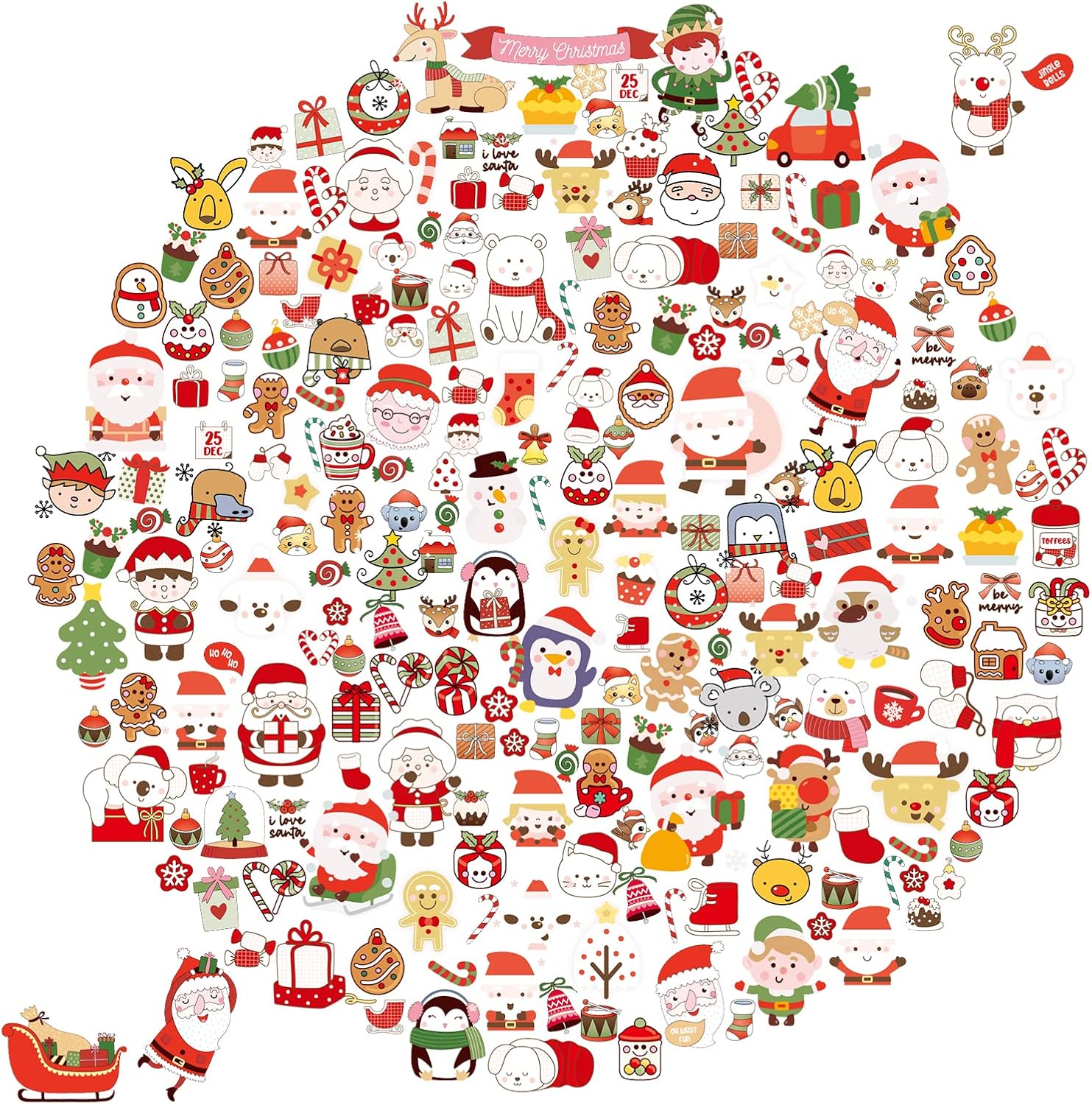 1200 Pieces Christmas Stickers, Xmas Holiday Envelopes Merry Christmas Gift Decorations, Santa Claus, Reindeer, Snowman Winter Stickers for Notebook, Bottles, Mega Sticker Pack Gift for Kids - Image 5