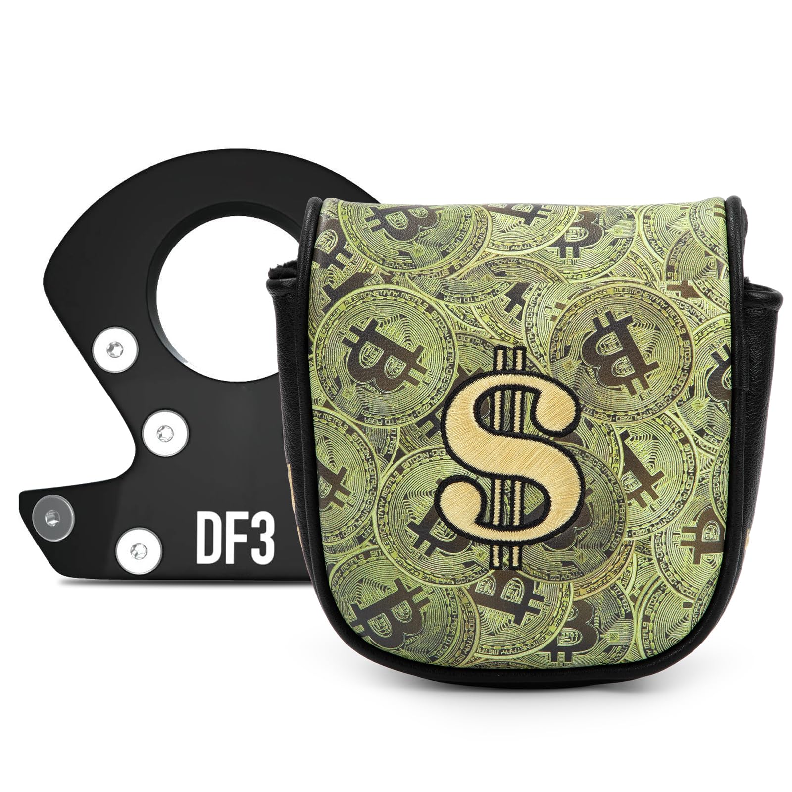 Golf Putter Covers Mallet Putter Headcover for Golf DF3 Putter, Bitcoin Putter Cover Magnetic Closure Premium Leather Mallet Putter Covers for 2 Ball Putter