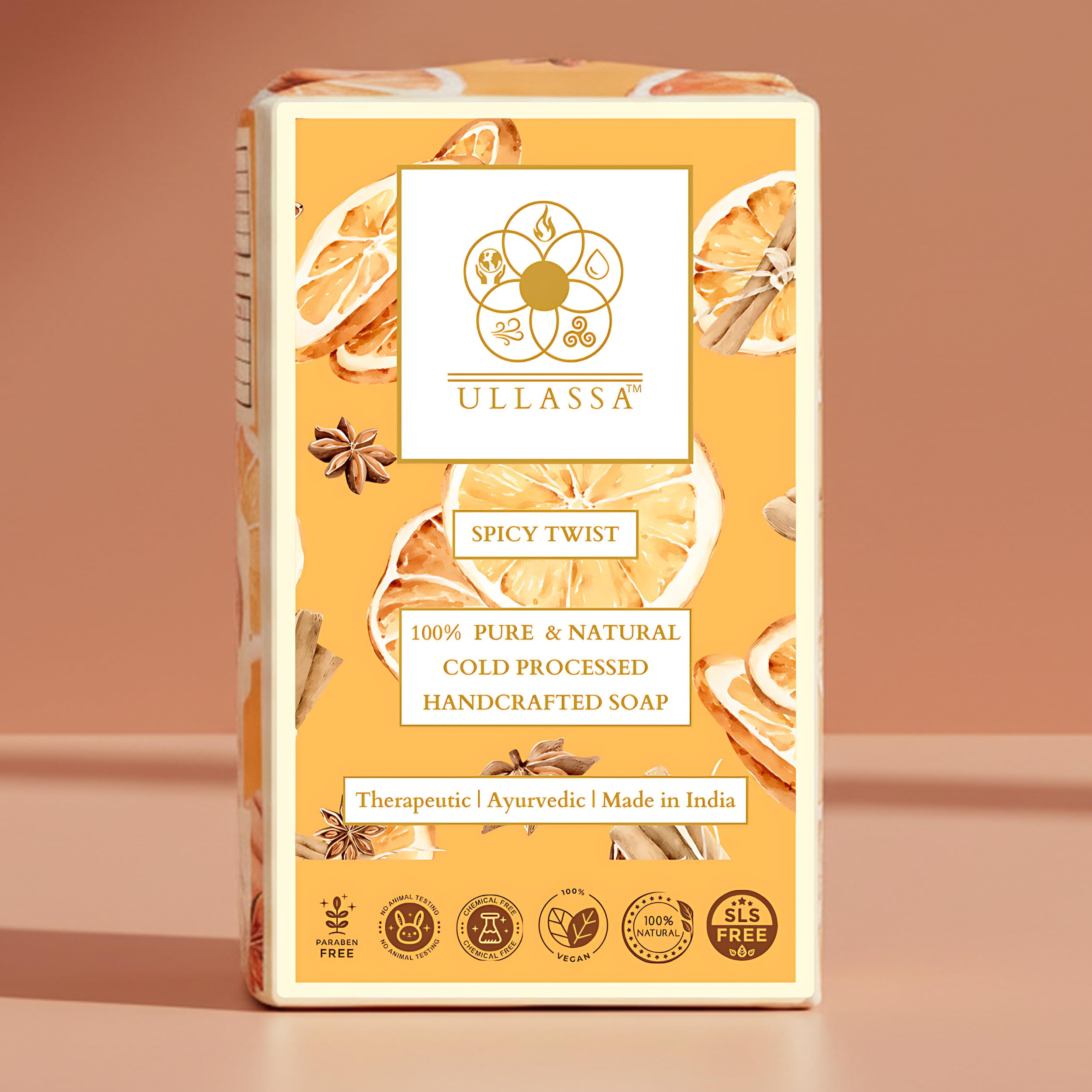 ULLASSA Aromatherapy Winter Soap | Turmeric, Cinnamon & Bitter Orange | Warming & Comforting, Skin Tightening | Luxury Natural Bathing Bar | Paraben & SLS Free | For Men & Women (Pack of 1)