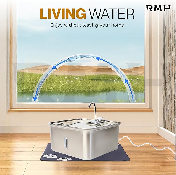 Fuente de Agua Automática para Gatos y Perros 7L, Acero Inoxidable con Bomba Silenciosa miniatura 4