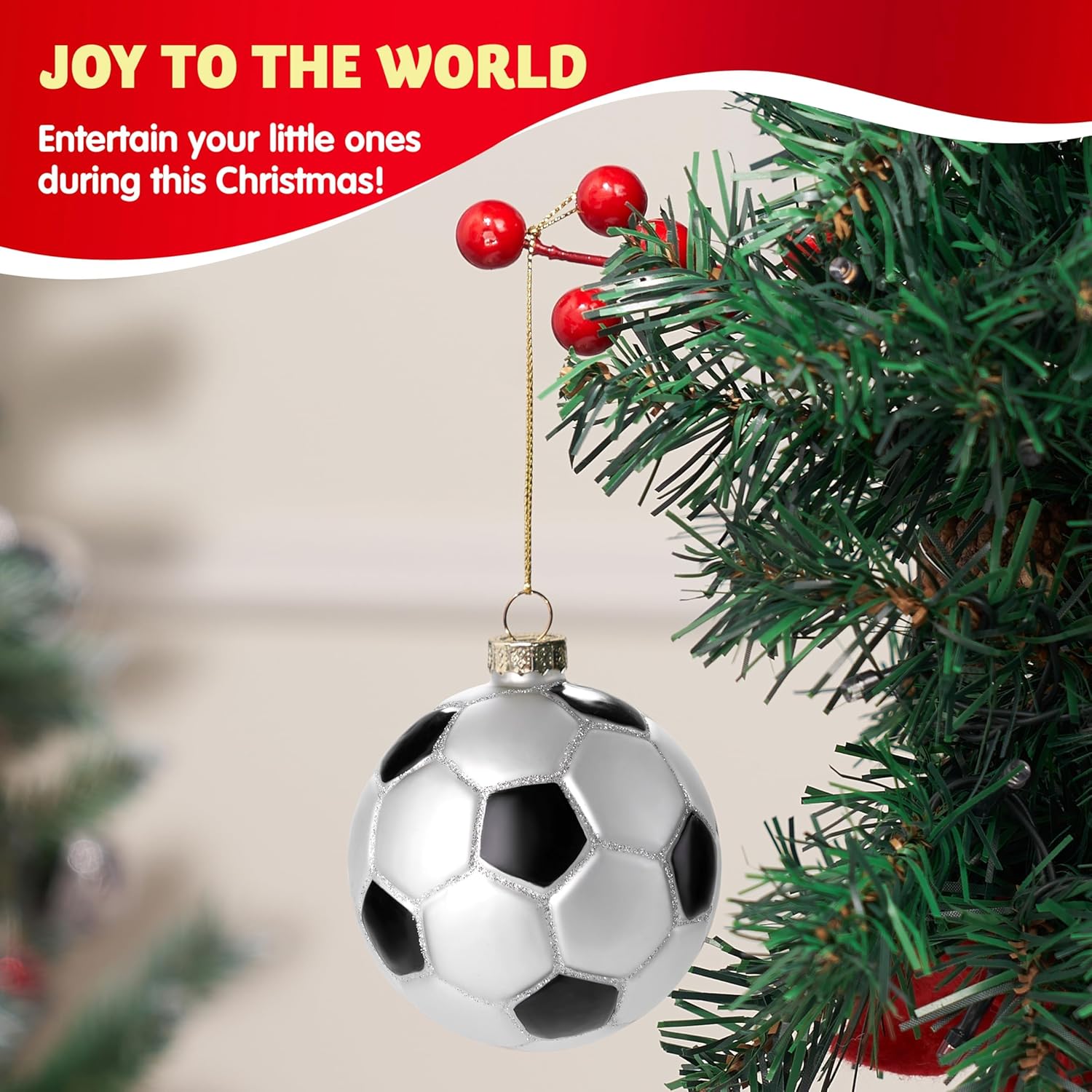 JOIEDOMI Soccer Ball Sports Blown Glass Small Funny Mini Christmas Ornaments for Tree Hanging Ornament Christmas Decorations Indoor Football, Xmas Party Favors Presents - Image 3