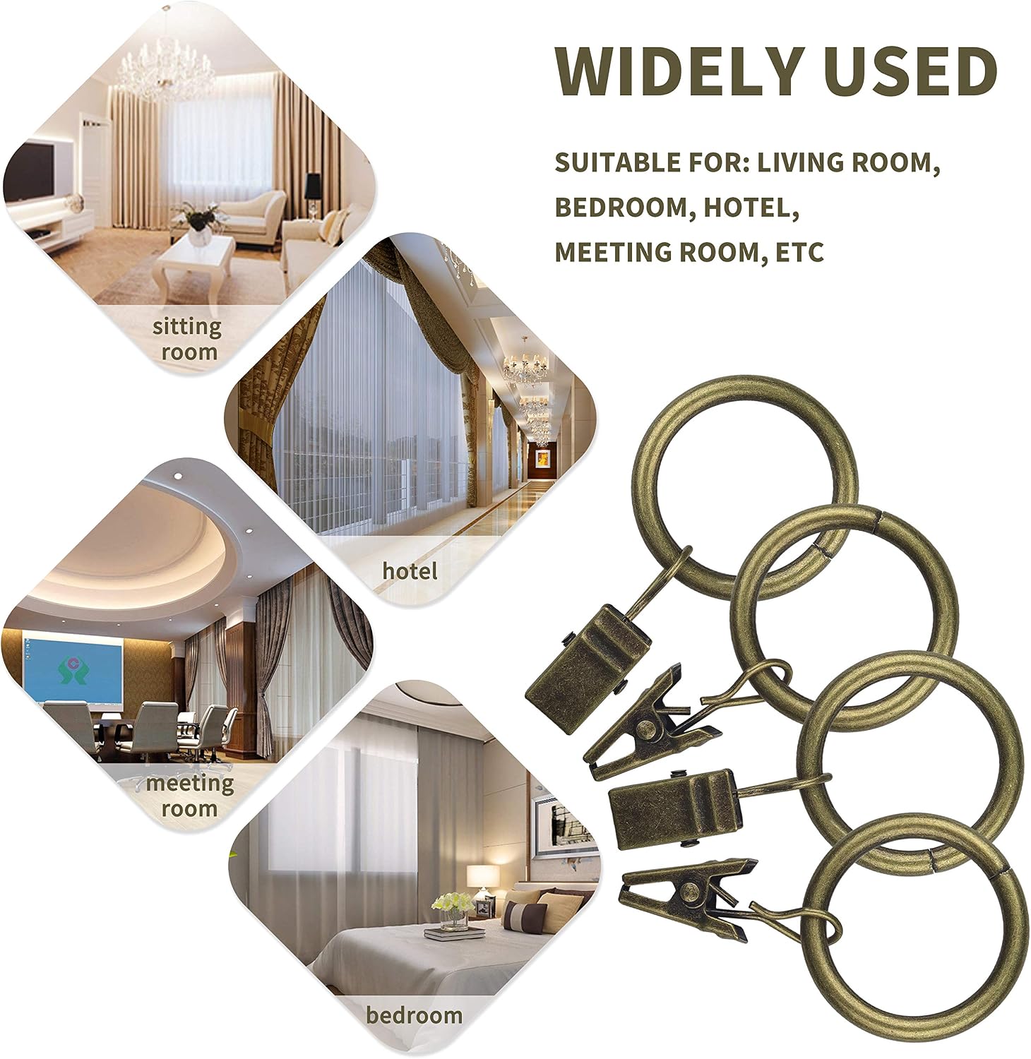 104 Pack Curtain Ring with Clips Decorative Drapery Window Ring with Hooks Strong Clip Ring for Curtain Panel Compatible with up to 5/8 inch Drapery Rod (Bronze)