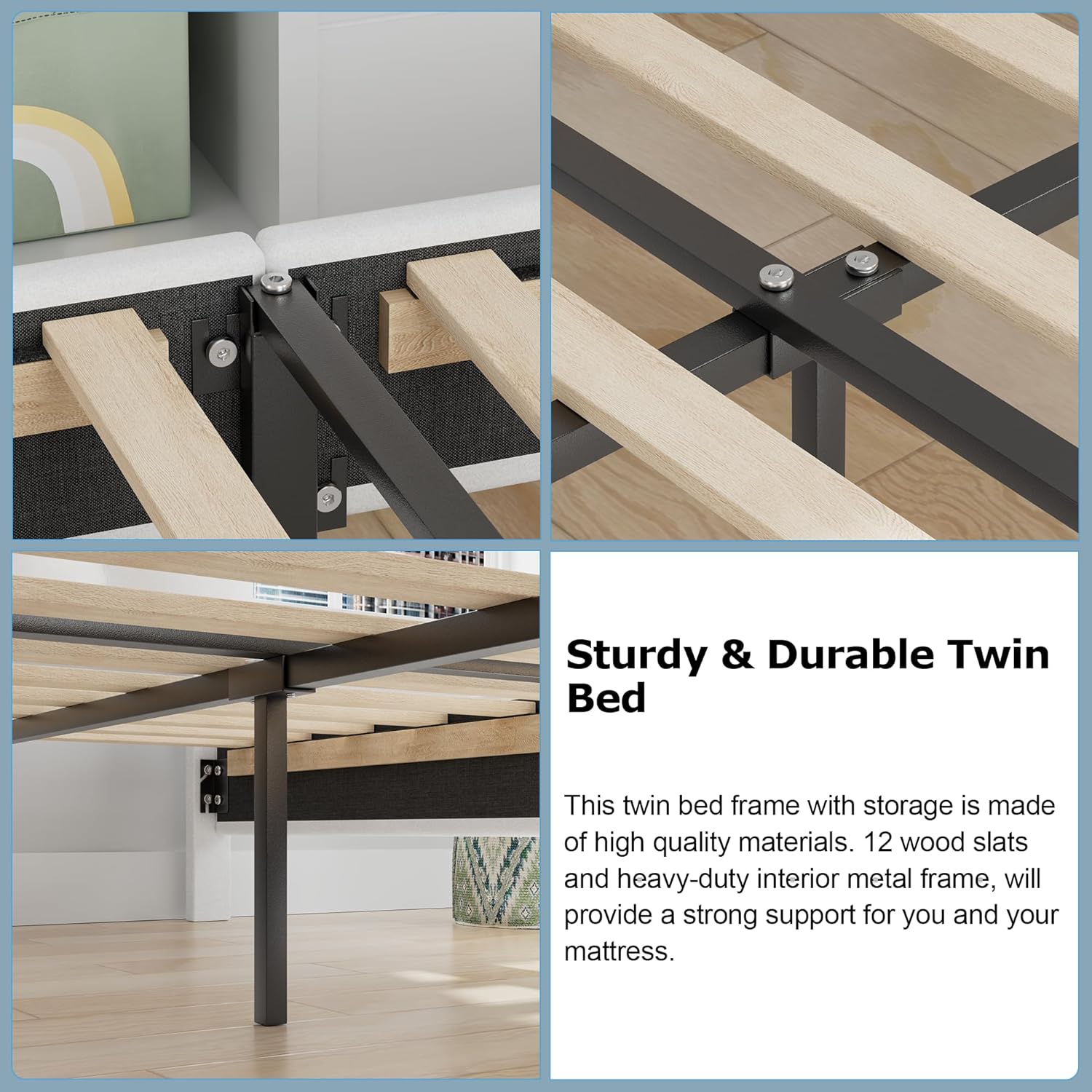 VECELO Twin Bed Frame with Storage Drawer, Heavy-Duty Platform Bedframe with Headboard & Strong Wooden Slats Support, No Boxing Spring Needed, Pure White