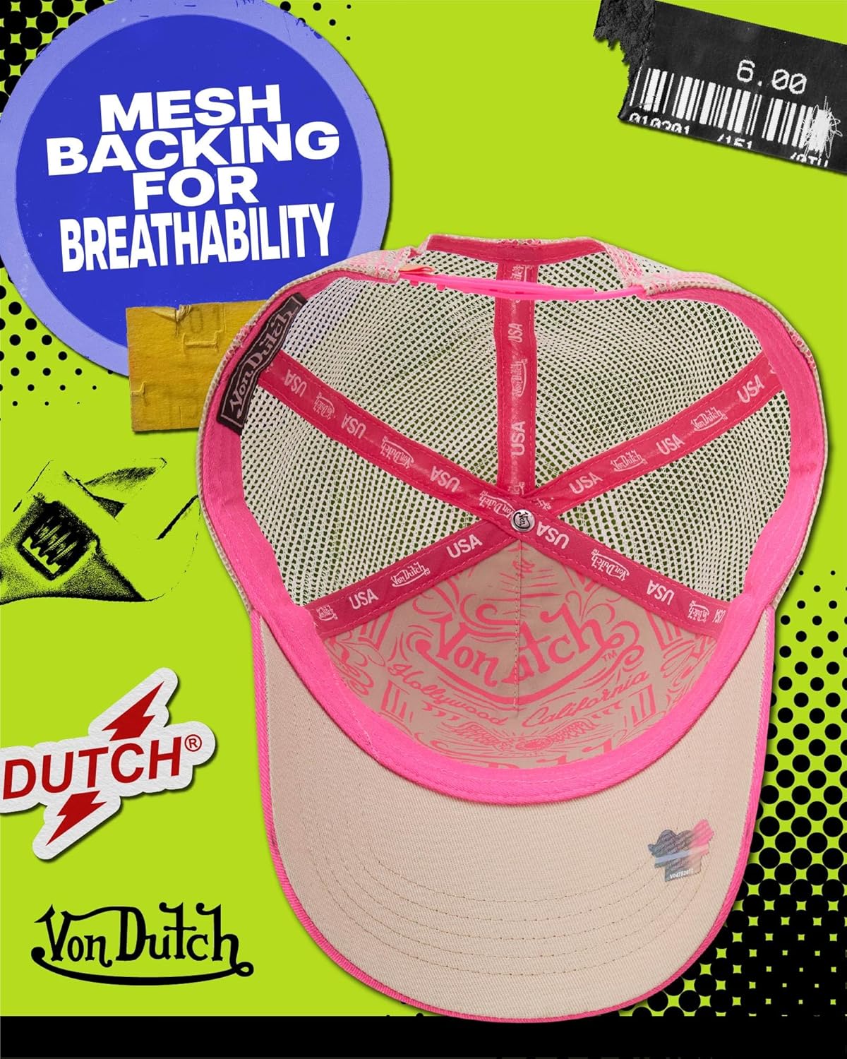 Von Dutch Unisex Trucker Hat - Curved Bill Mesh Back Retro Classic Colorblock Snapback Baseball Cap for Men and Women - Image 4