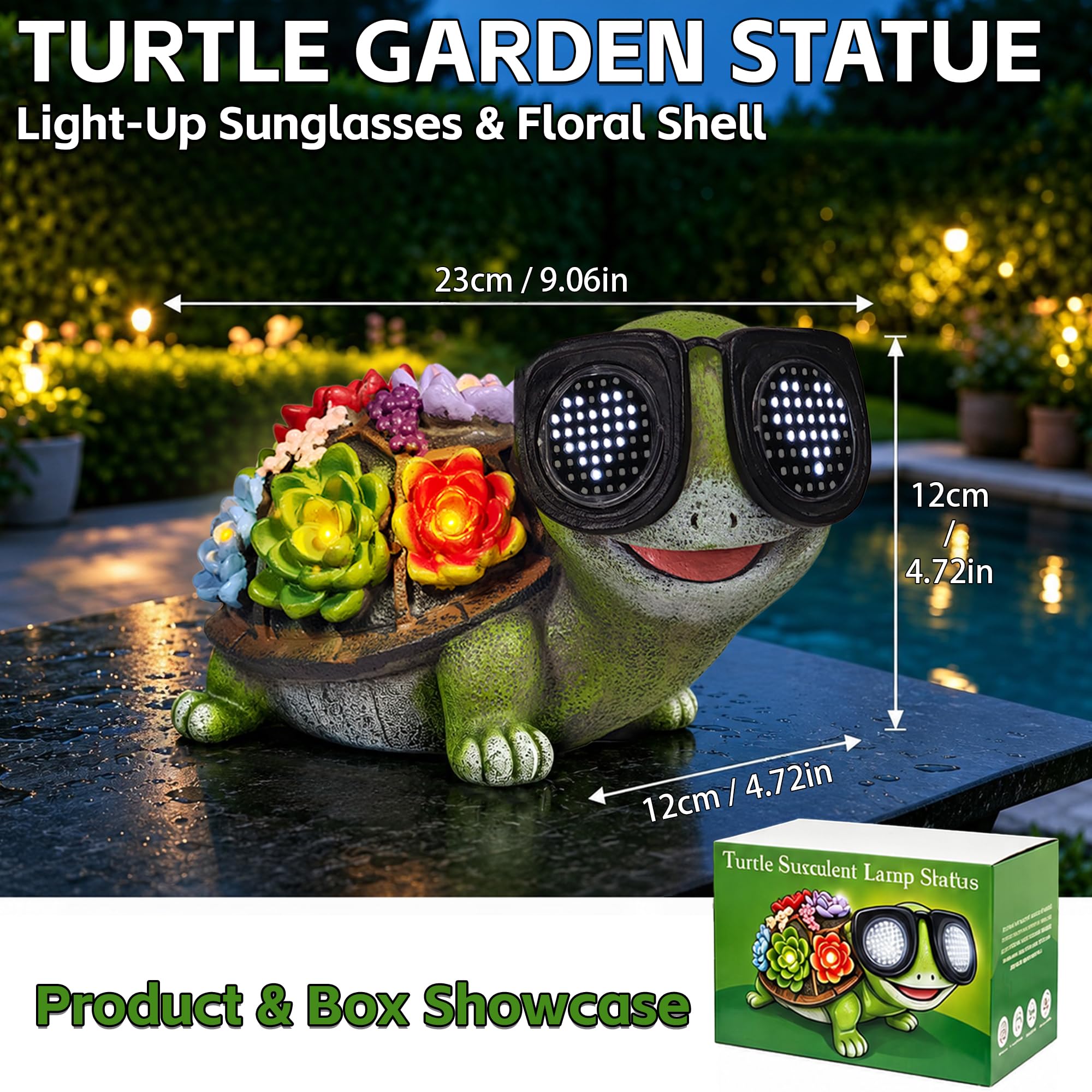 Statua di tartaruga decorativa da giardino a energia solare, statue da giardino con luci a LED, statuetta decorativa per esterni, cortile, prato, patio, veranda, balcone, regalo di compleanno unico