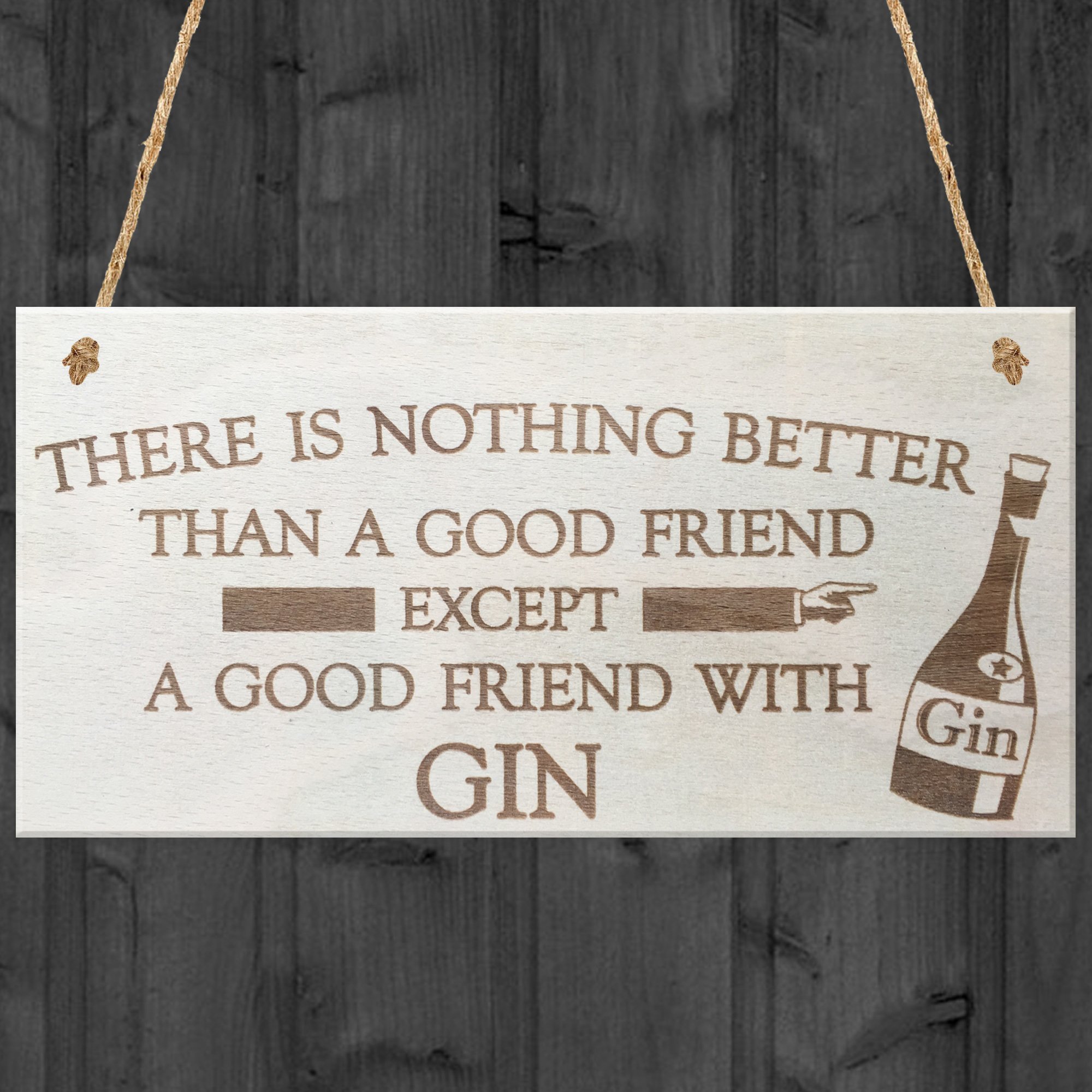 Red Ocean Good Friend With Gin Novelty Wooden Hanging Plaque Alcohol Gift Friendship Sign