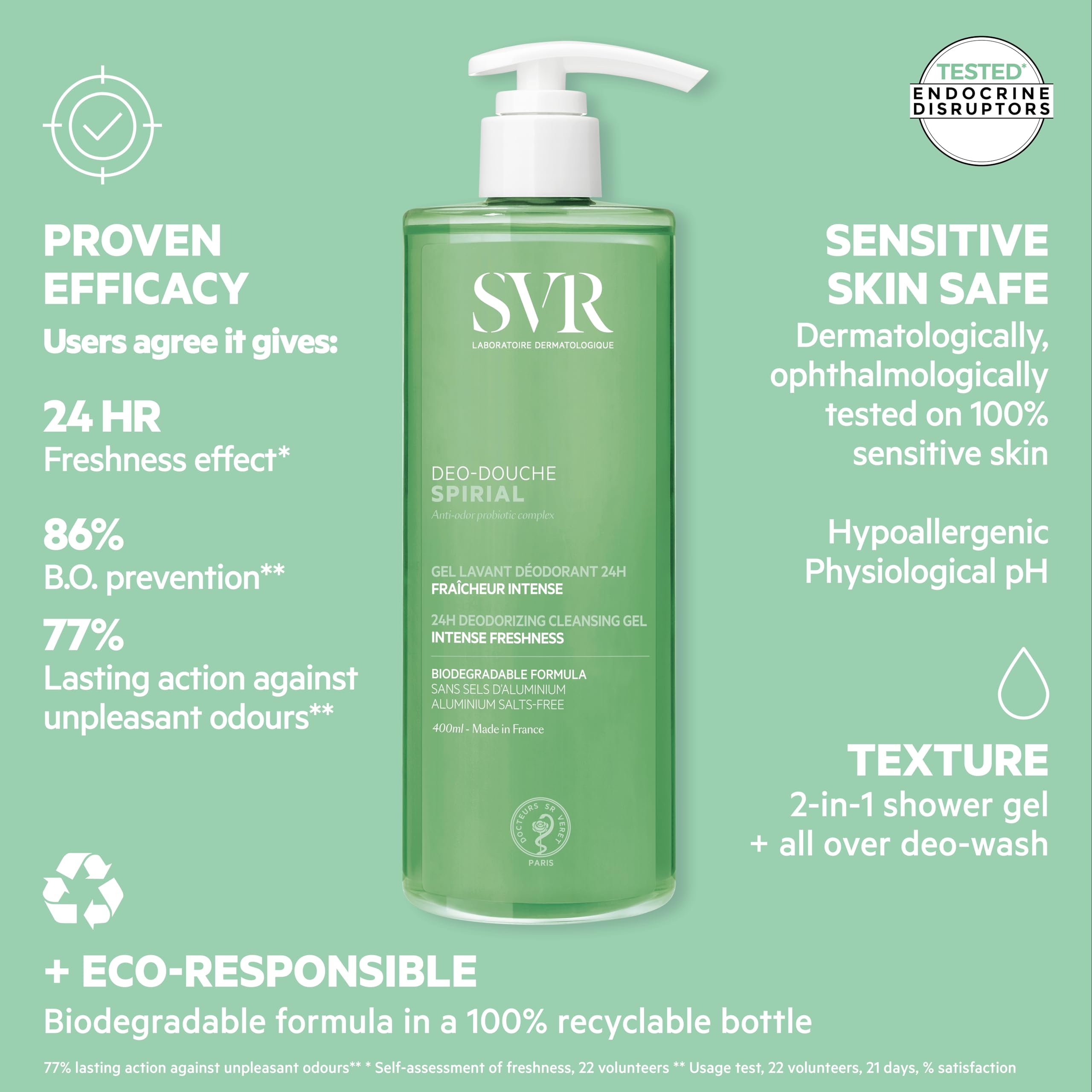 SVR SPIRIAL All-over 24hr Deodorising Wash-Off Cleansing Gel, Aluminium Salts-Free (400ml Refill), 401 ml (Pack of 1) - Image 4