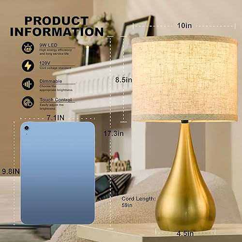 Miniatura 3 de Juego de 2 lámparas táctiles pequeñas y modernas de 18.1 pulgadas para mesita de noche, con regulables de 3 vías, lámparas de mesa para sala de