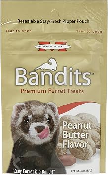 Marshall Bandits Premium Ferret Treats Peanut Butter Flavor 3 oz Soft, Chewy Snacks for Training, Bonding & Daily Treating