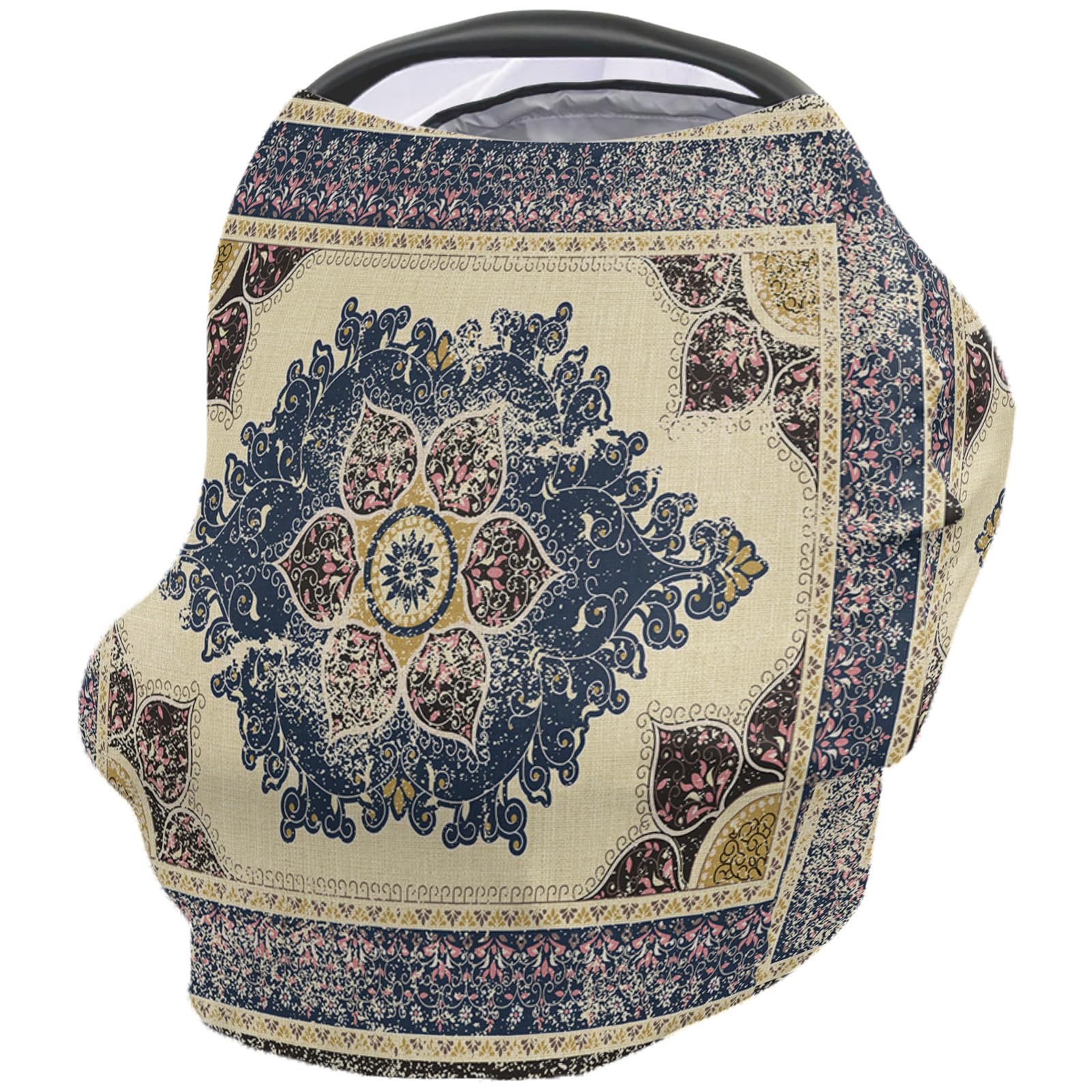 Nursing Cover for Breastfeeding Scarf, Vintage Complex Symmetry Flowers Print Baby Car Covers Super Soft Multi Use for Canopy Shopping Cart Cover Blanket Stroller Cover