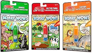 Melissa & Doug On the Go Water Wow! Reusable Color with Water Activity Pad 3-Pack, Jungle, Safari, Farm | Water Wow Water Coloring Books