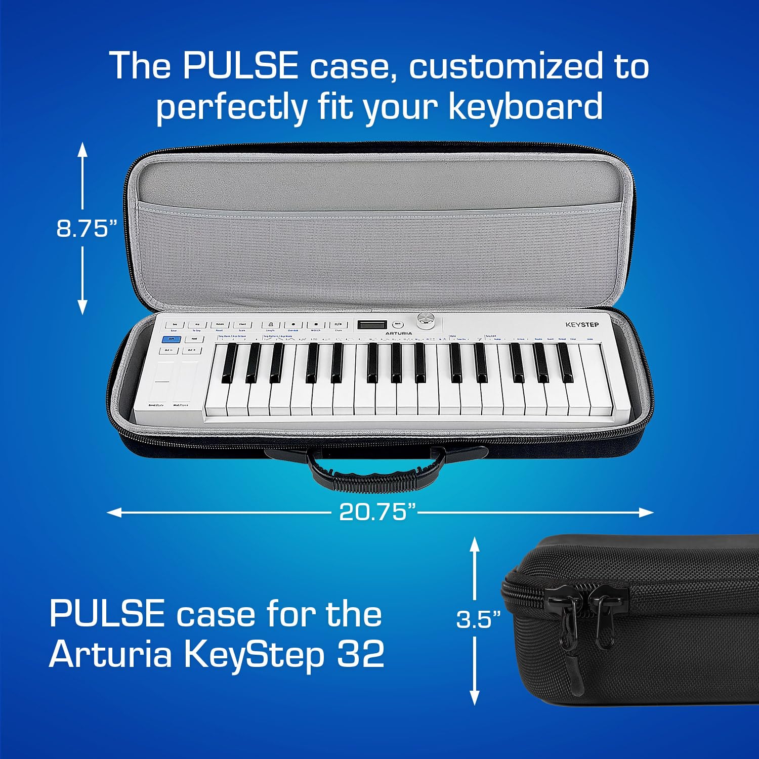 Analog Cases Pulse Case für Arturia KeyStep, Native Instruments M32 oder vergleichbare Midi Controller (Transporttasche aus langlebigem, geformtem Eva/Nylon, mit robustem Gummitragegriff), Schwarz