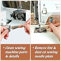 Vista 4 de Savina Cepillo de limpieza para máquinas de coser y sergers - Herramienta de coser, cepillo de pelusa de madera con una correa para colgar