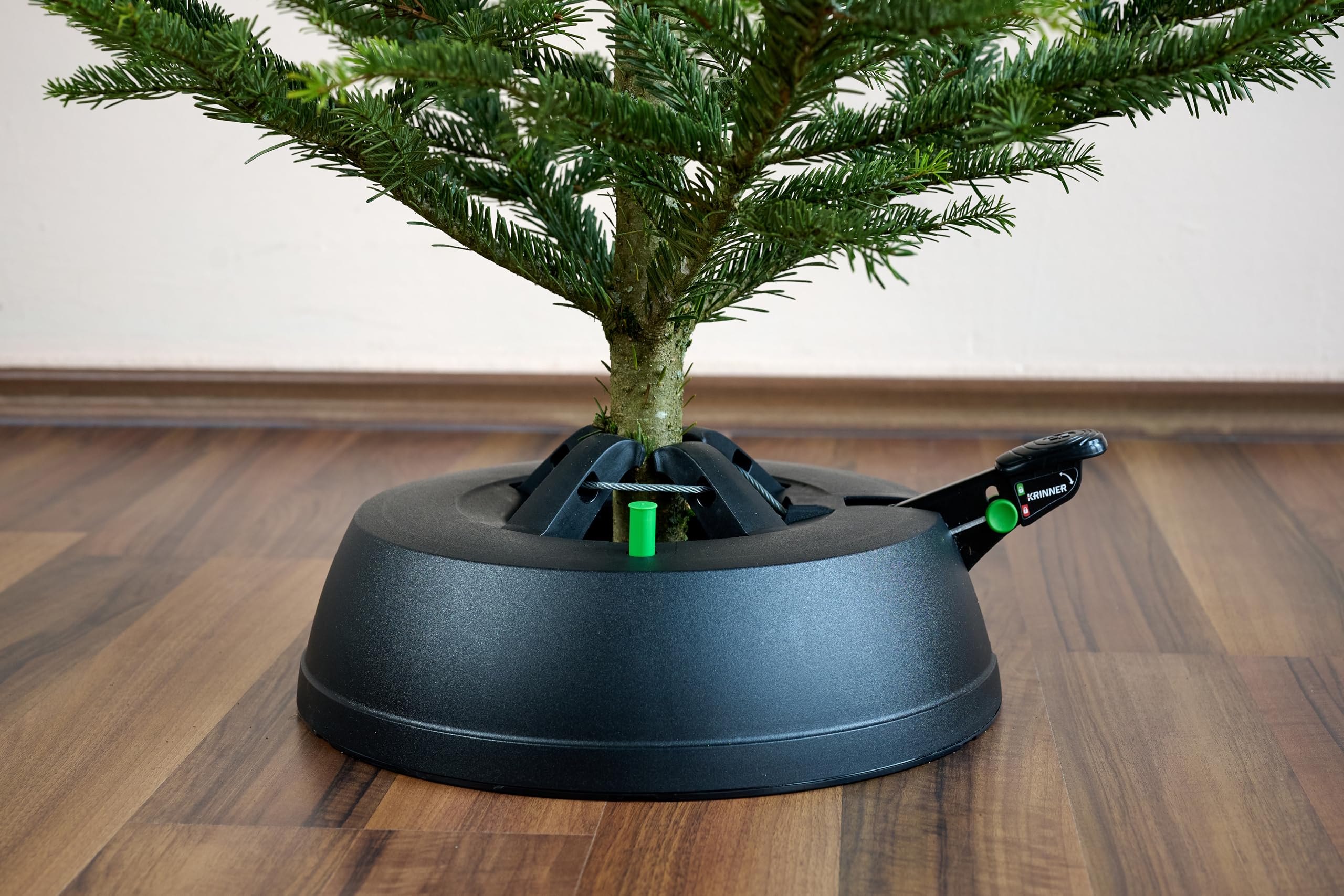 KRINNER® Recycling Weihnachtsbaum Christbaumständer Green Line S Schwarz 34cm inkl. Fußpedal- und Einseiltechnik für Baumhöhe bis 2,2m & 3l Wassertank Made IN Germany 94119