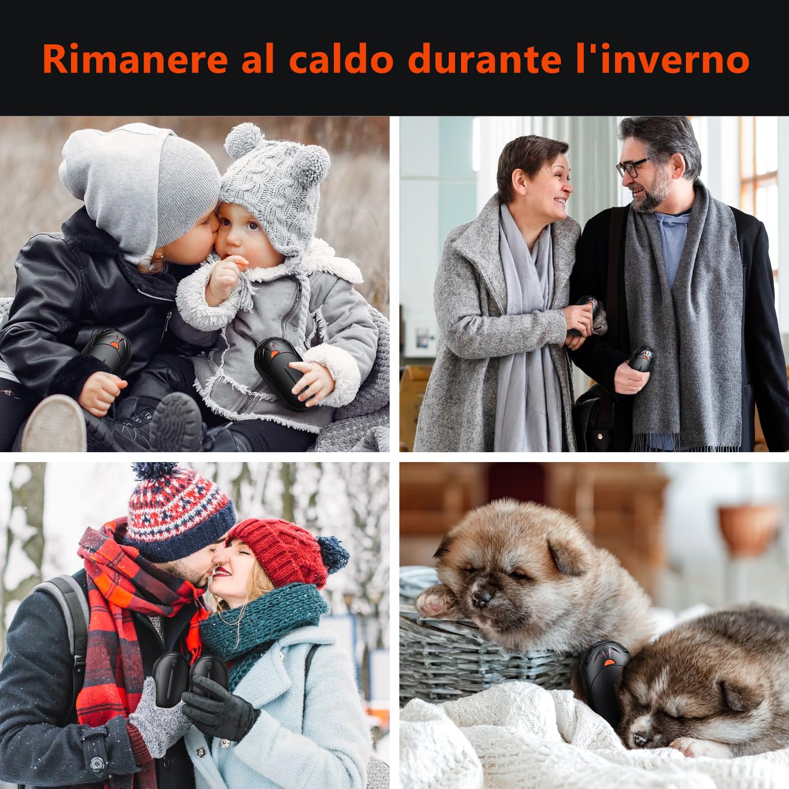 Scaldamani Elettrico 6000mAh, OUTJUT 2 Pezzi USB Diviso Scaldamani Ricaricabile, Calore con 3 Livelli per Attività Invernali all'Aperto, 20 Ore di Riscaldamento, Regali di Natale per Familiari