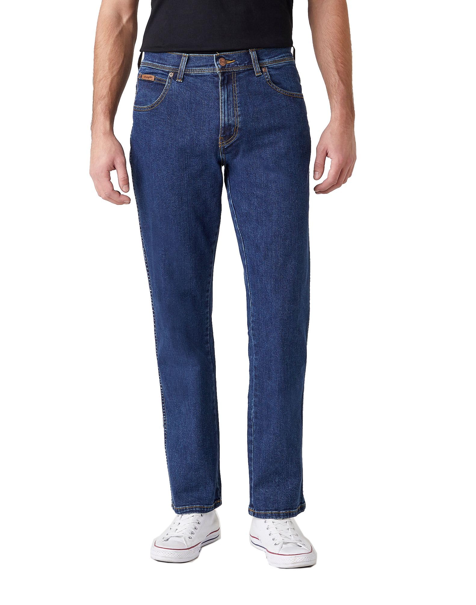 Wrangler Men's Darkstone Texas New Stretch Regular Fit Authentic Jeans Dark Stonewash Blue W42- L34