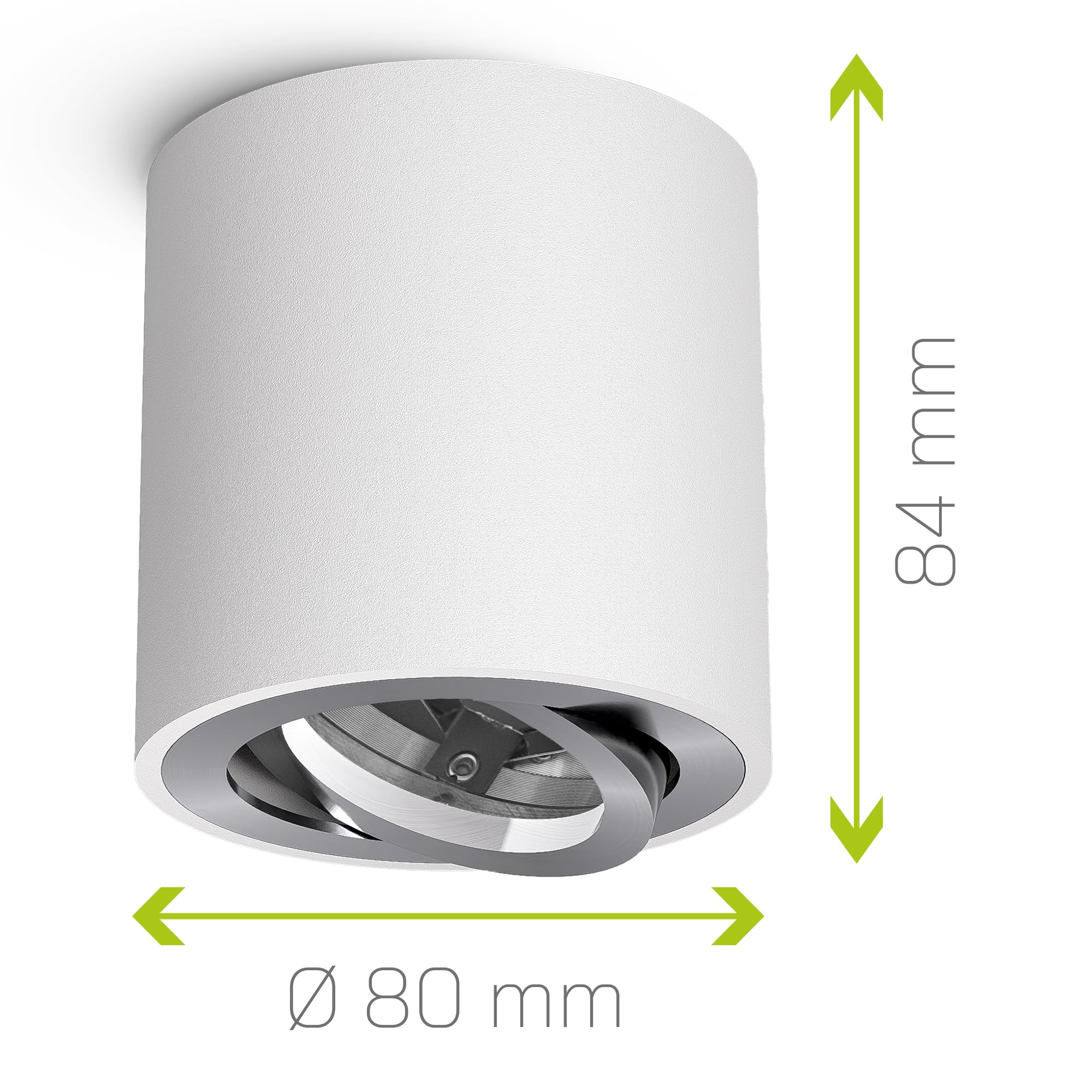 linovum 4 Stück CORI schwenkbare Aufbaustrahler weiß & silber im Set - runder Deckenstrahler geeignet für GU10 & LED Module