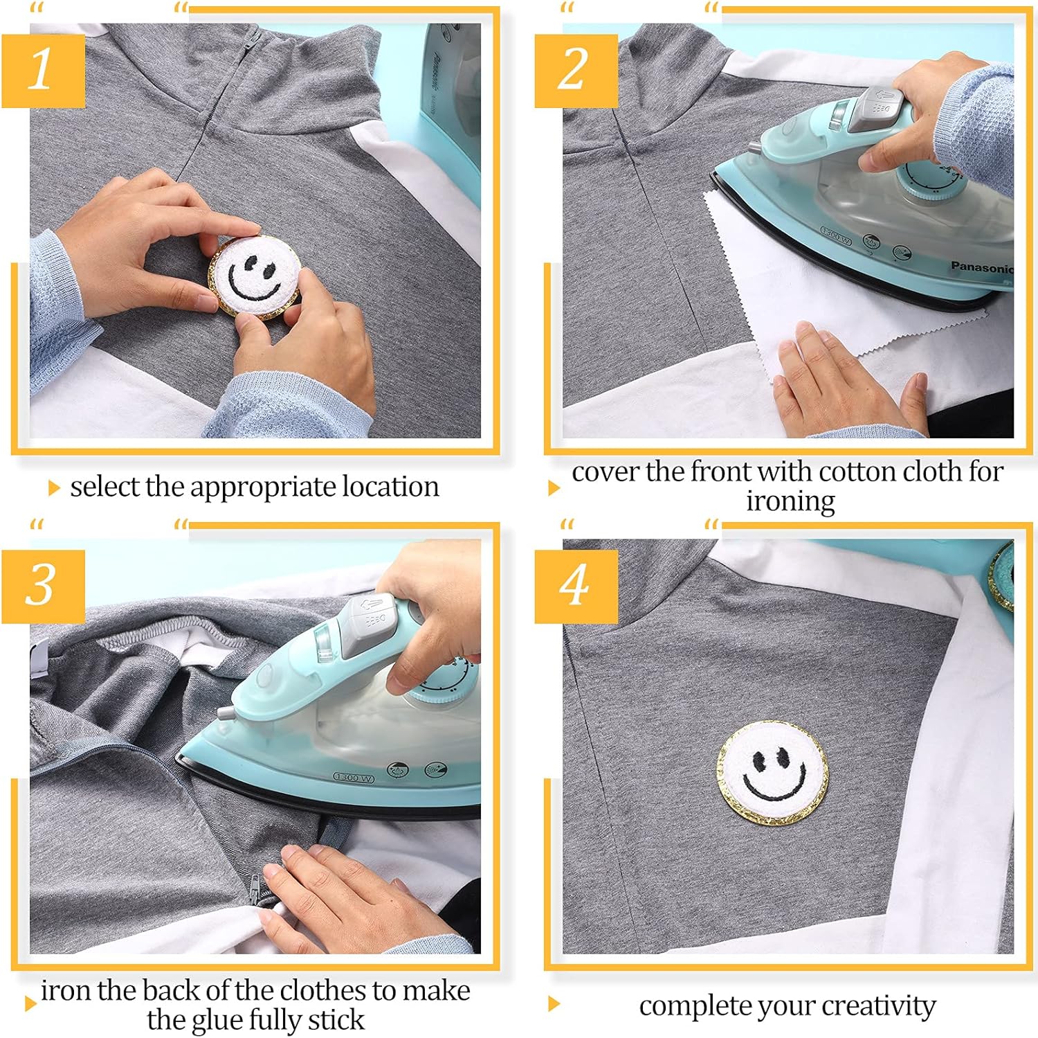 12 Pcs Smile Face Iron On Patches Happy Face Chenille Patches for Clothes Dress Jackets Hats Cute Embroidery DIY Craft Applique(2.2 Inch) - Image 4