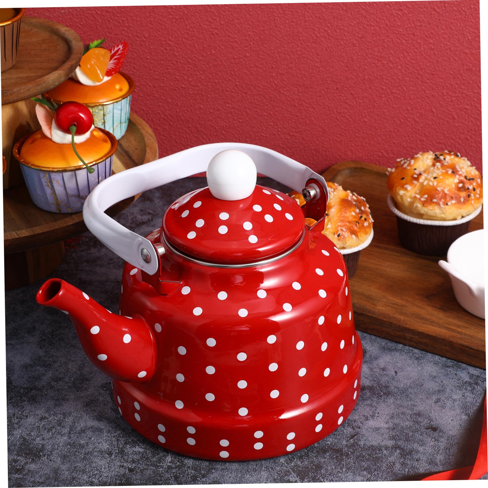 DOITOOL Tetera de Esmalte con Filtro para Infusiones Diseño Vintage Rojo con Puntos Resistente y Segura para Preparar Té Casa