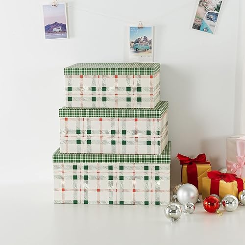 Miniatura 6 de Soul & Lane Caja de regalo de Navidad a cuadros, juego de 3 caja de almacenamiento de decoración navideña, almacenamiento decorativo de fotos, cajas