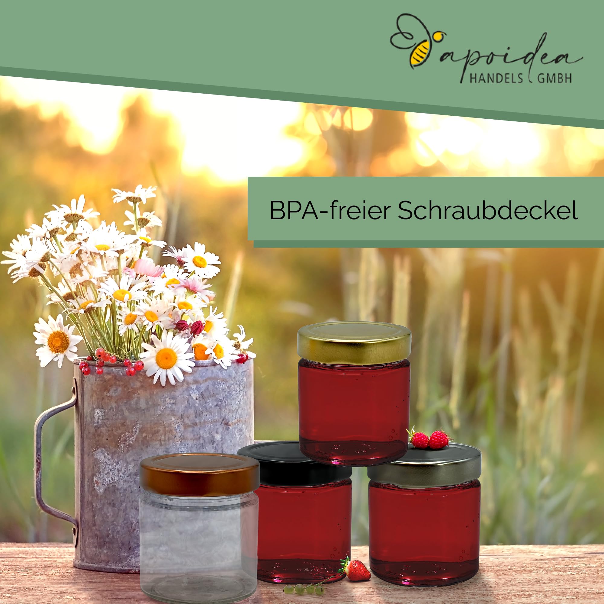 Apoidea – Honiggläser 500g mit DEEP Twistoff Deckel in Gold 26 Stück/Honiggläser 500g mit Deckel/Honigglas und Einweckglas Deepglas/Hochwertige Honig Gläser für Ihren eigenen Honig