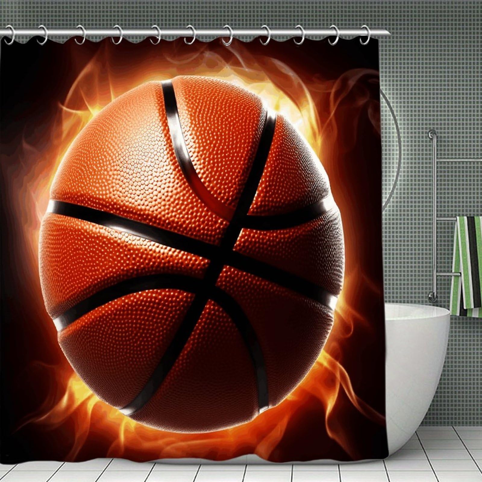 VstaDank Basketball Bath Curtain Elegant Heavy Duty Shower Curtains 70x70 in Rustic Farmhouse Cloth Shower Curtains Neutral Modern Bath Curtain for Bathroom