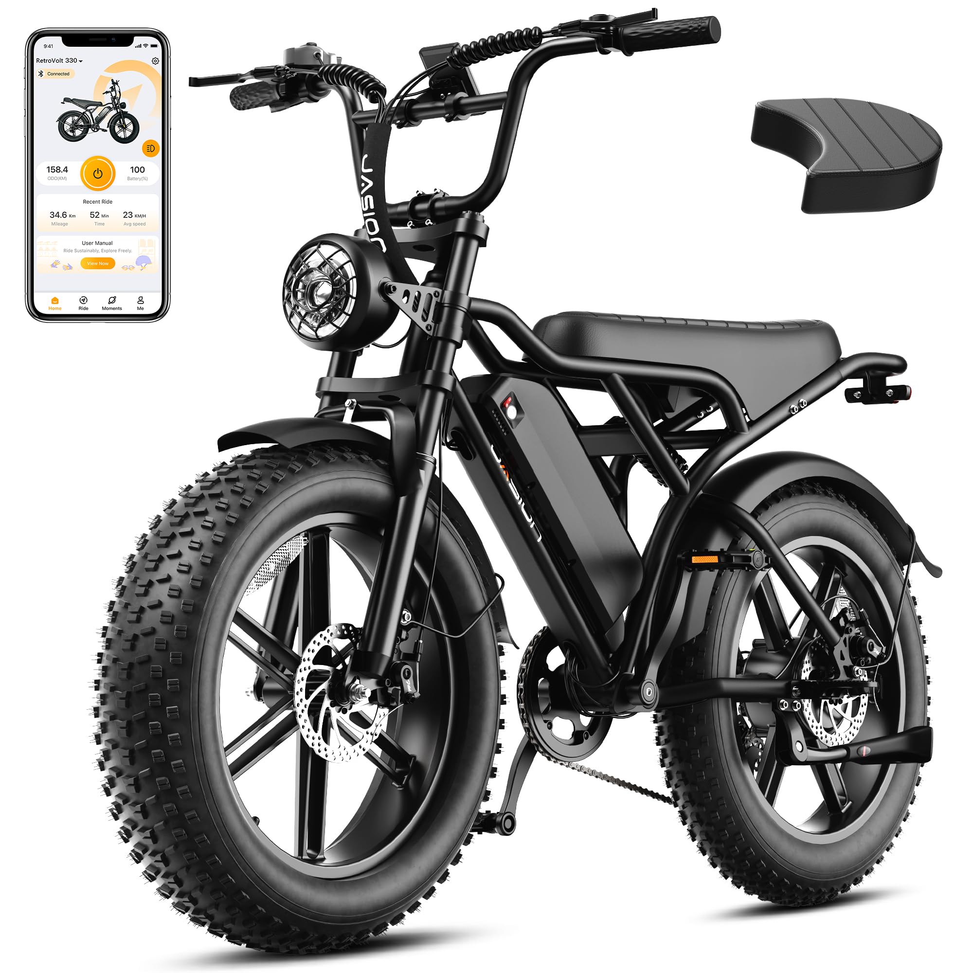 Jasion RetroVolt Electric Bike, 70-Mile Range, 2000W Peak, Fat Tire