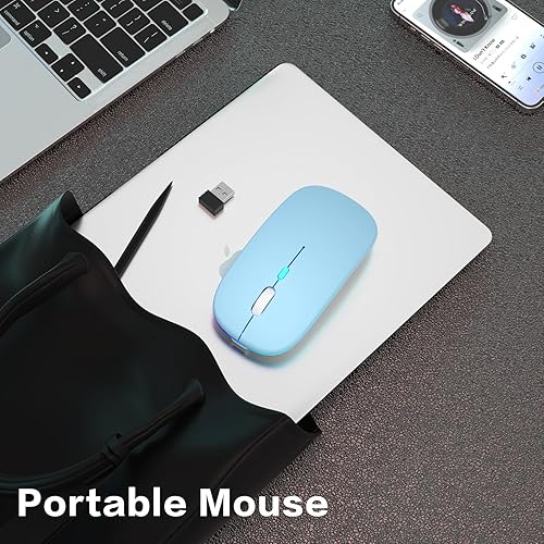 Miniatura 7 de Ratón inalámbrico Bluetooth recargable para laptop con uso LED portátil (BT5.2 y USB 2.4G) Conexión de modo dual Ratón silencioso delgado para