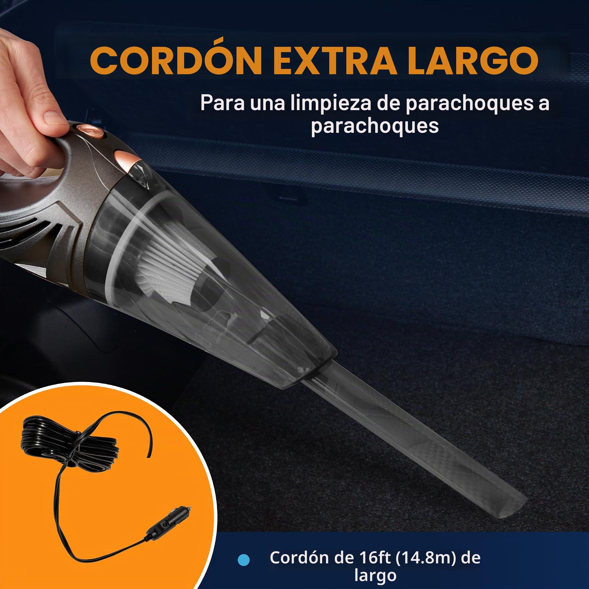 THISWORX Aspiradora portátil de Alta Potencia para Coche, aspiradora de Mano 3 Accesorios, Cable de 5 m y Bolsa de Almacenamiento 12 V alimentación