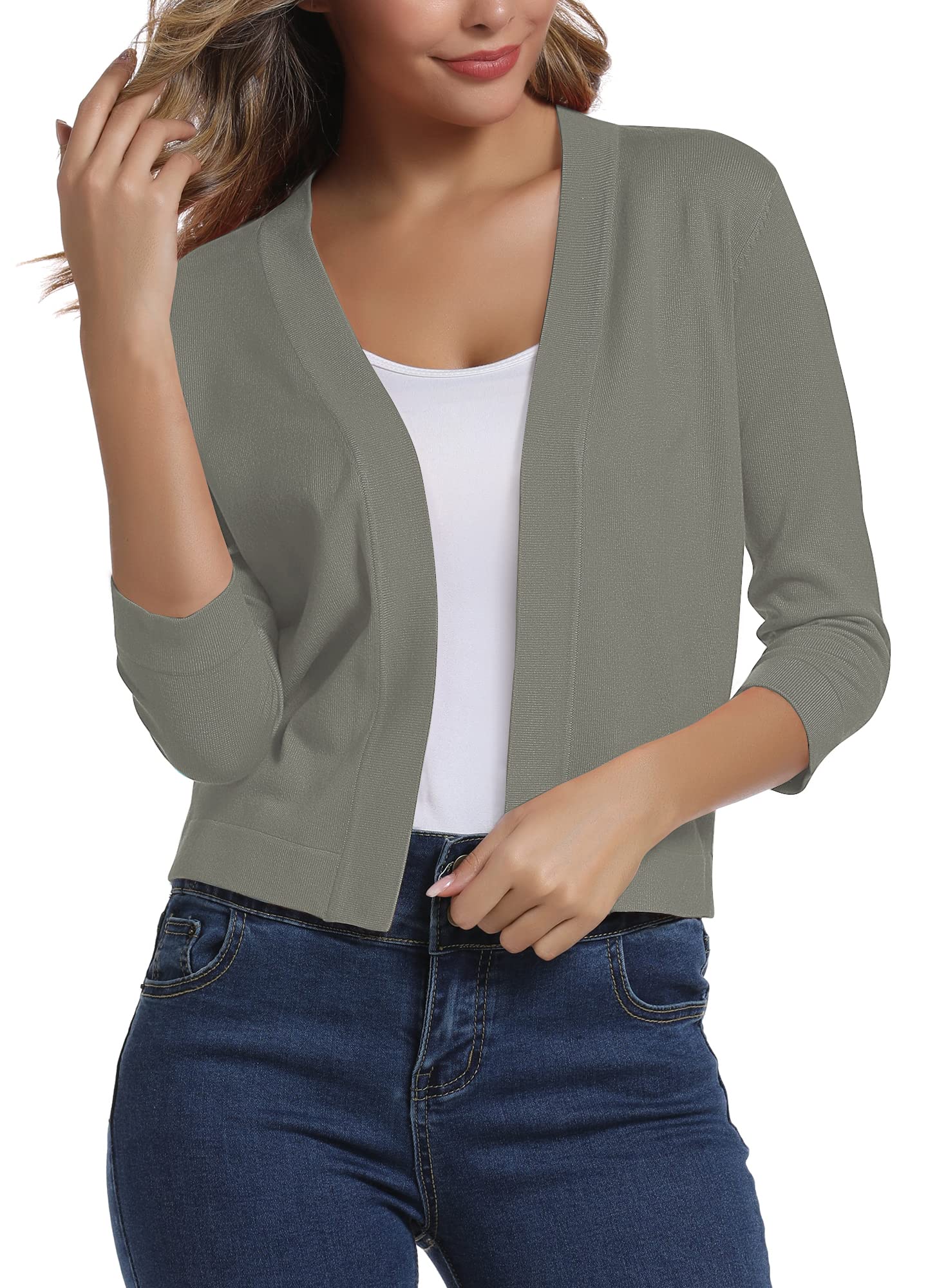 Urban CoCo Women's 3/4 Sleeve Cropped Cardigan Sweater Elegant Shrugs for Women