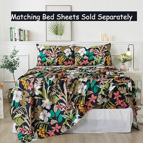 Miniatura 6 de FADFAY Juego de funda de edredón tamaño individual, diseño floral, fundas de edredón con estampado de flores negras y rojas, suave, 100% algodón,