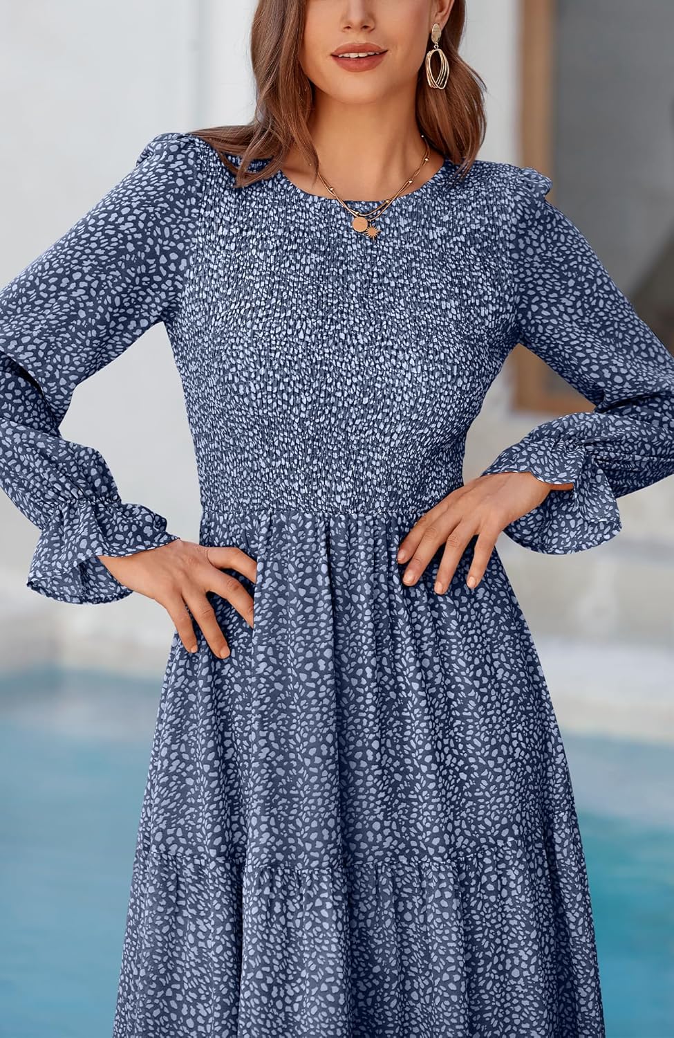 BTFBM Women Casual Long Sleeve Crew Neck Fall Dress Bohemian Relaxed Fit Floral Flowy Maxi Dresses Tiered Cocktail Dress - Image 7