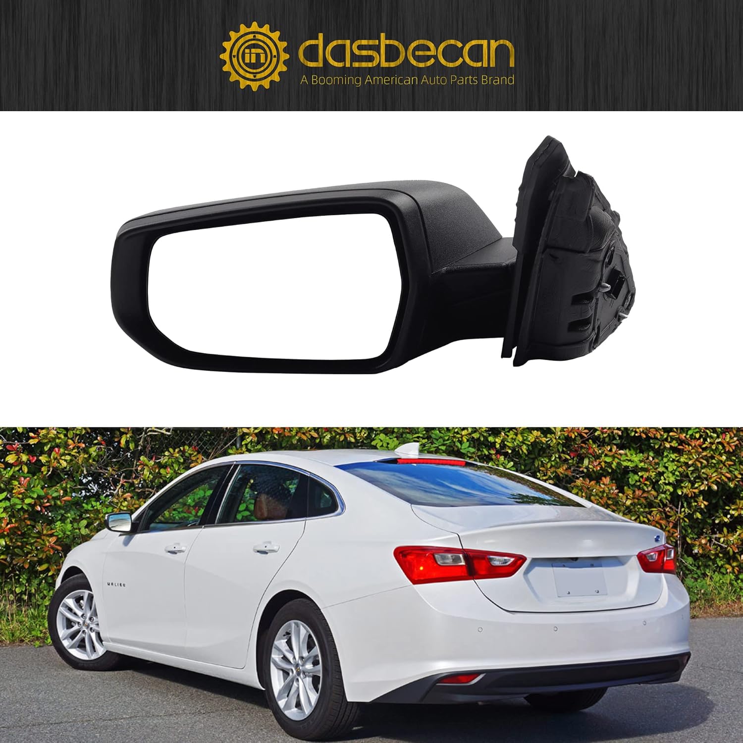 Dasbecan Left Driver Side View Mirror Compatible with Chevy Malibu 2016-2022 Chevrolet Rearview Mirror Assembly 3 Pins Replaces GM1320538 84288097
