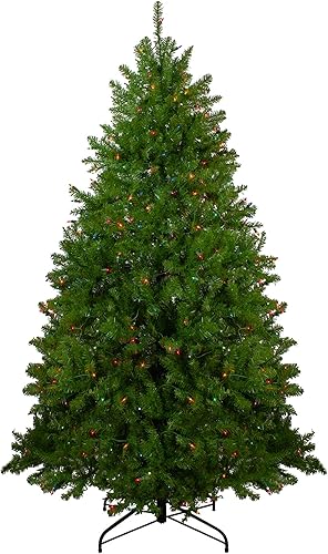 Árbol de Navidad artificial completo de abeto Innsbruck preiluminado de 6.5 pies, luces multicolor