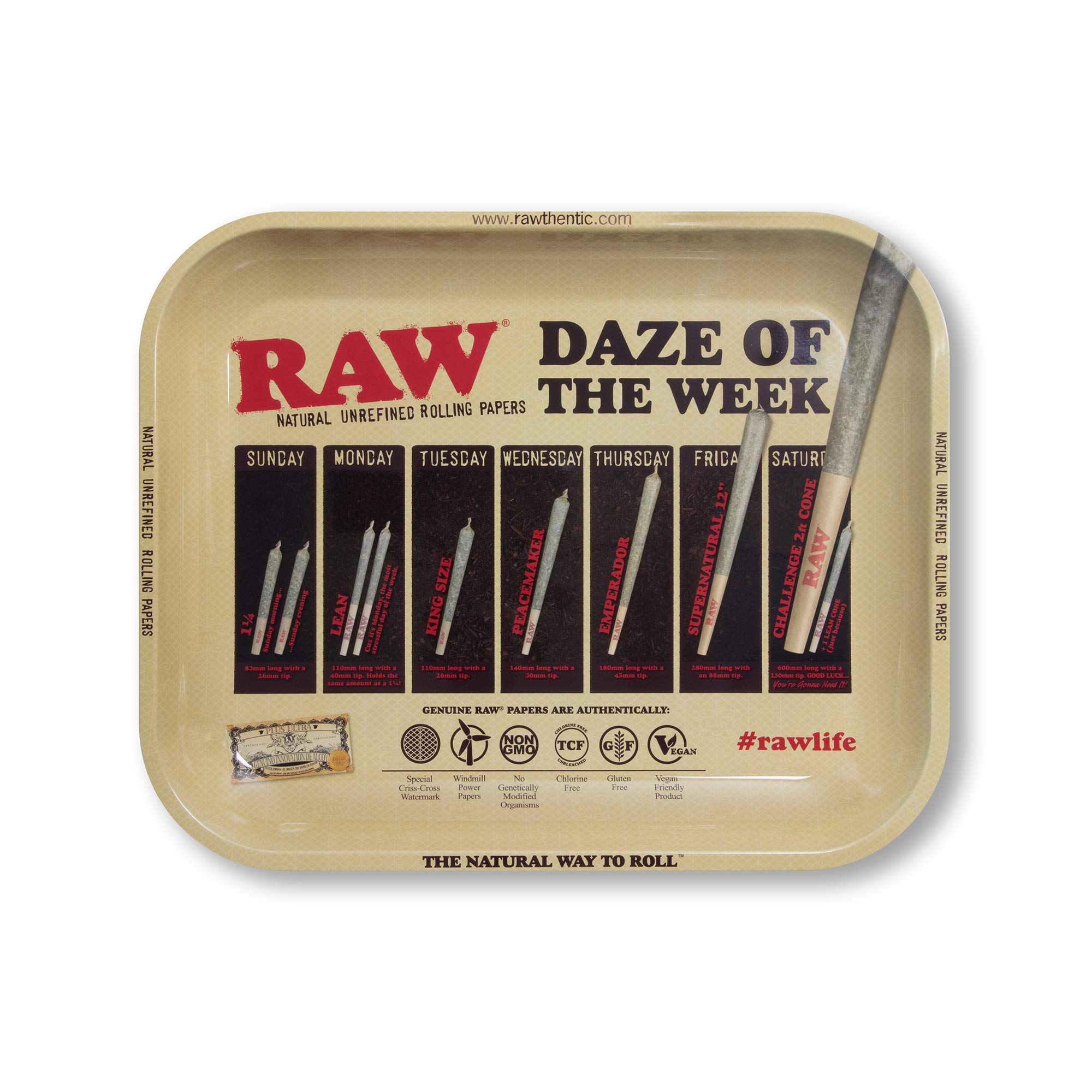 RAW Daze of The Week Rolling Tray | Size - Large | Daily Guide to RAWk On