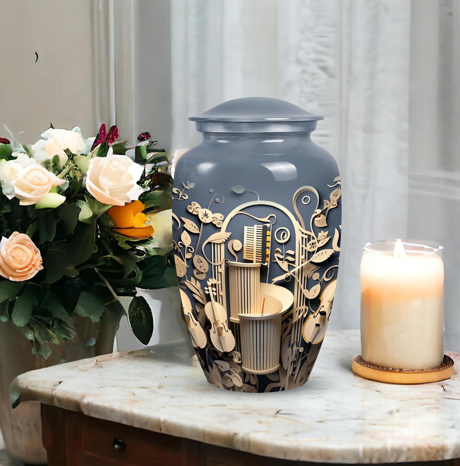 Sculpted Musical Harmony Urn for Ashes - Adult, Baby, Funeral - Large 10"