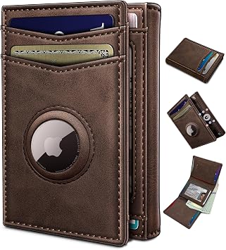 miyozi AirTag Wallet for Men, RFID Blocking Slim Trifold Leather Wallet with Magnetic Closure, 12 Card Slots & 2 ID Windows, Minimalist Mens Pocket Wallet, Gift Boxed