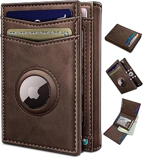 miyozi AirTag Wallet for Men, RFID Blocking Slim Trifold Leather Wallet with Magnetic Closure, 12 Card Slots & 2 ID Windows, Minimalist Mens Pocket Wallet, Gift Boxed