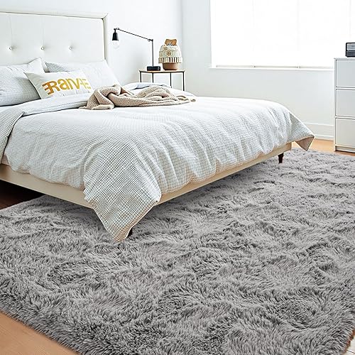 Miniatura 2 de Beglad Alfombras de pelo largo para sala de estar, alfombras grises de 5 x 7 pies, antideslizantes, duraderas, modernas, de estilo minimalista,